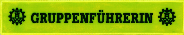 Rückenschild gelb GRUPPENFÜHRERIN + THW Logo li. +re. 42x8cm